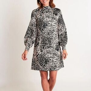 NWT CK Bradley Emery Long Sleeve Dress Pinwheel Black Cream Size XL